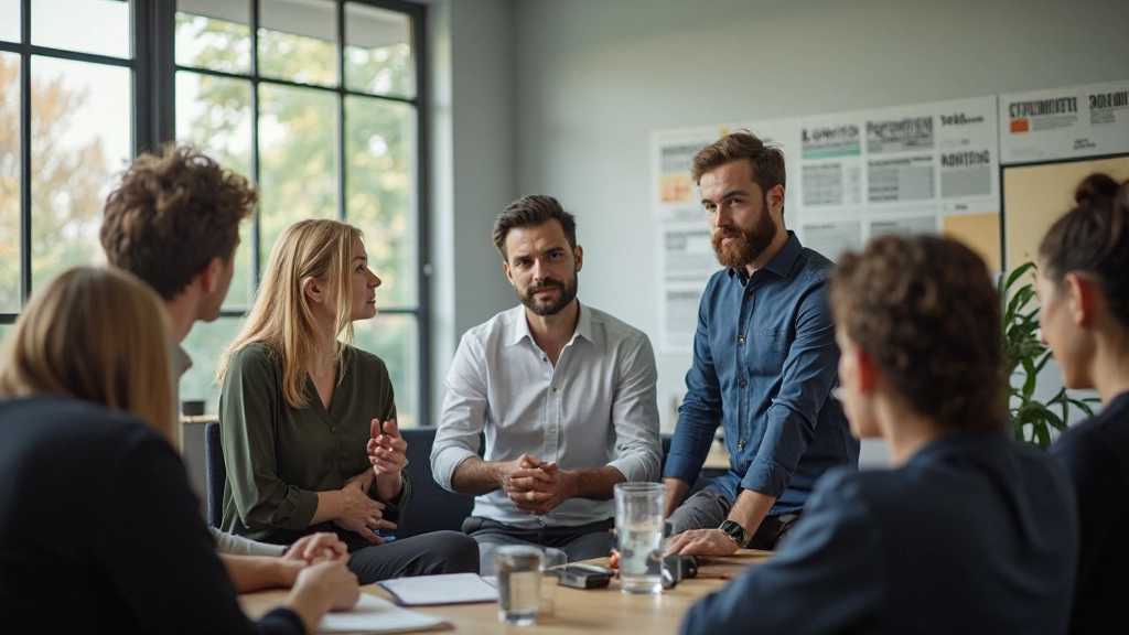 Groep professionals in training sessie