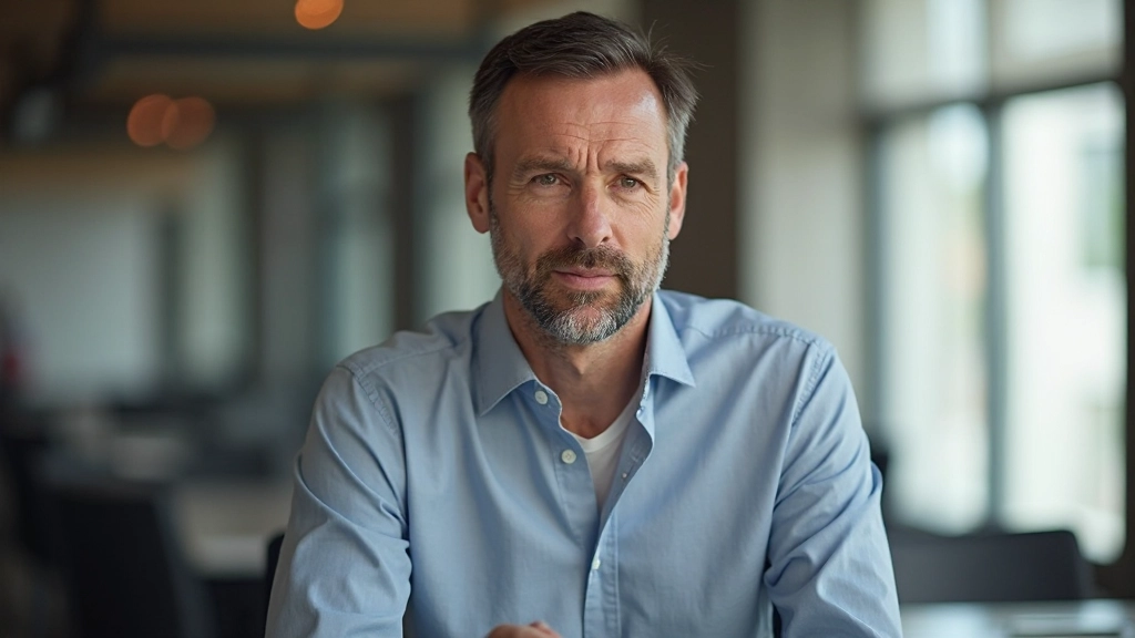 Twee mannen in professioneel gesprek, beiden geconcentreerd, één aan het spreken, modern kantoor met neutrale kleuren