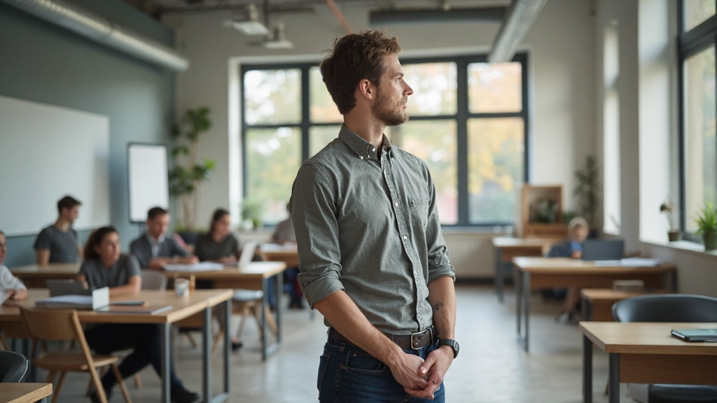 Moderne trainingsruimte met deelnemers die aan groeimindsettechniken werken, helder daglicht, bovenaanzicht van een groep